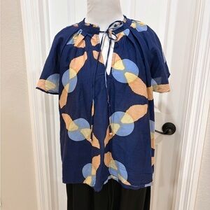 APiece Apart Blue Printed Tie-Neck Blouse Small